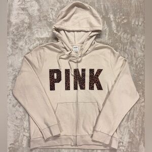 PINK Victoria’s Secret Leopard Logo Zip Up Hoodie XL Beige